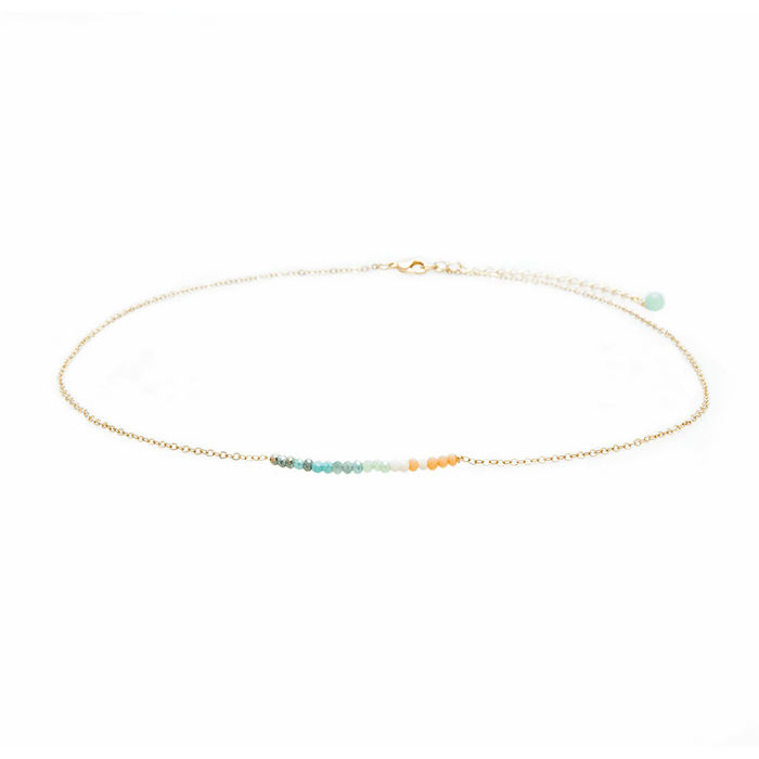 "Create Your Own Sunshine" Goddess Necklace, flat lay gold chain