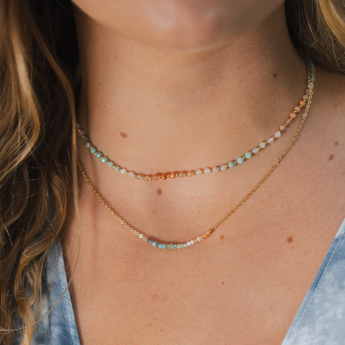 "Create Your Own Sunshine" Goddess Necklace, layered on neck