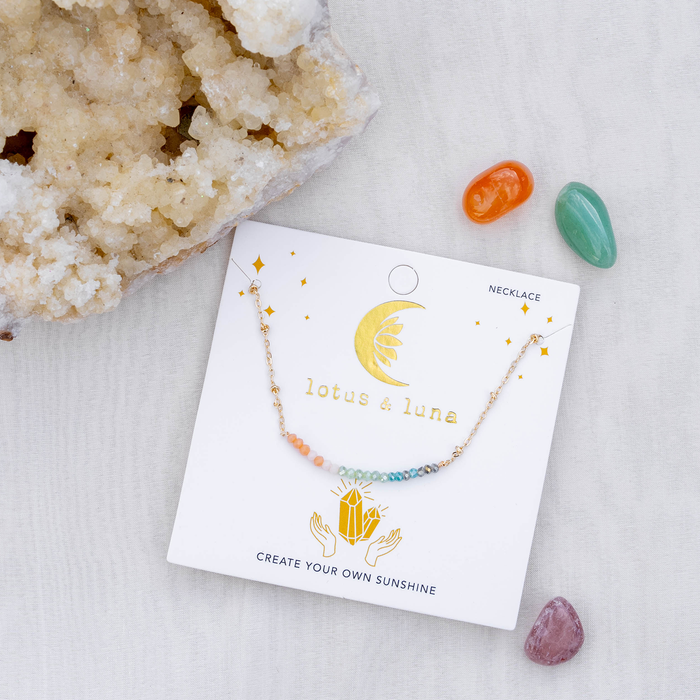 "Create Your Own Sunshine" Goddess Necklace, on card with crystals