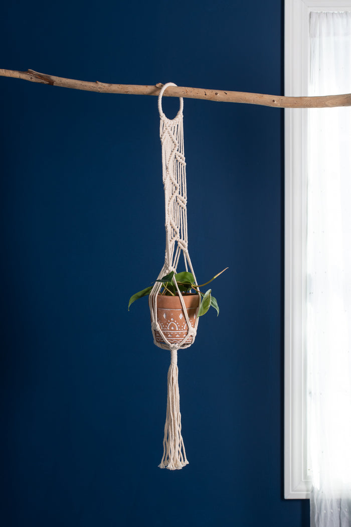 Crochet plant hanger in zig zag