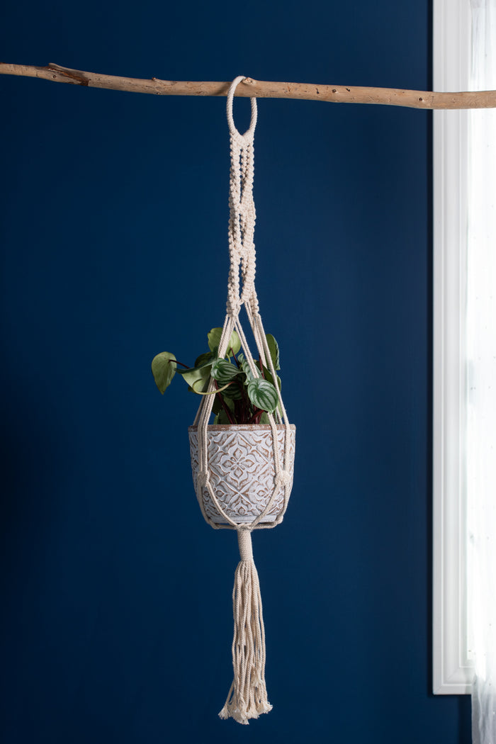Crochet plant hanger in braid