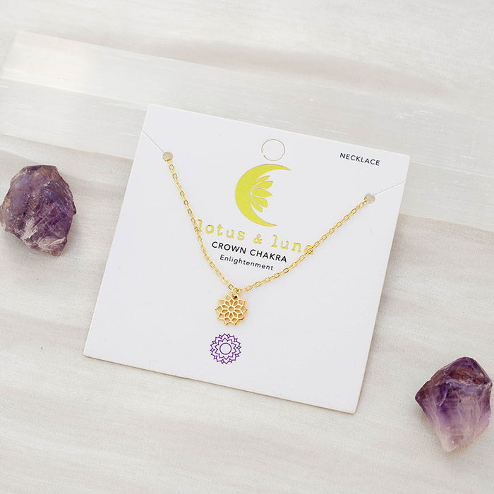 Crown Chakra Necklace, flat lay on card