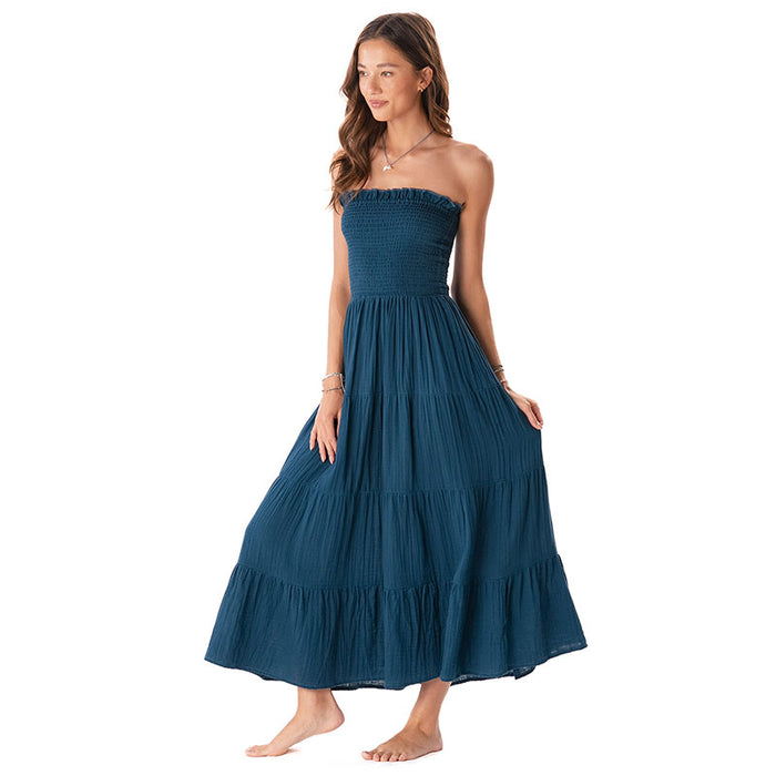 Deep Teal Cotton Mai Tai Strapless Maxi Dress, side