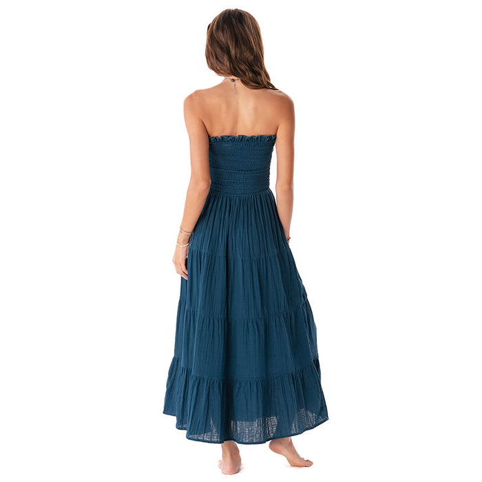 Deep Teal Cotton Mai Tai Strapless Maxi Dress, back
