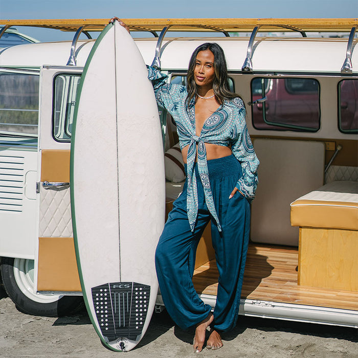 Deep Teal Harem Pants, worn by the van