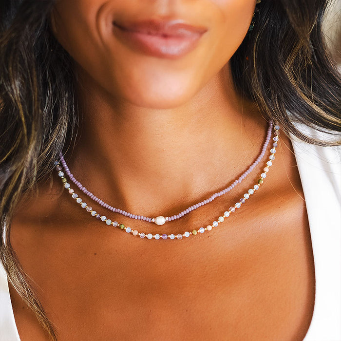 "Dreams Do Come True" Goddess Necklace, layered on neck