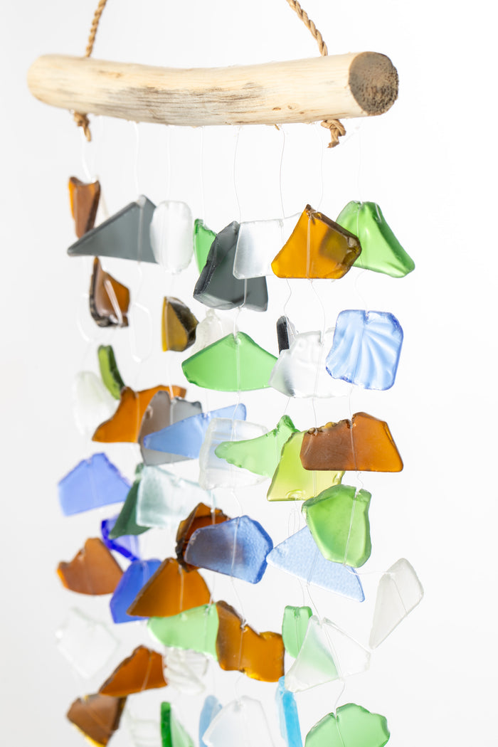 Driftwood Seaglass Wind Chime in White