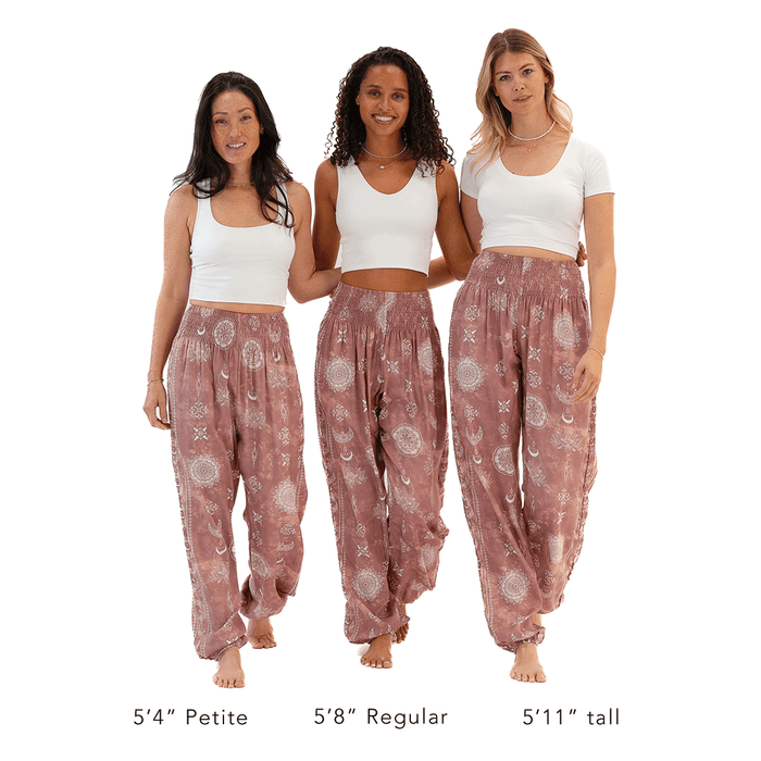 Dusty Rose Lotus Moon Harem Pants, size comparison