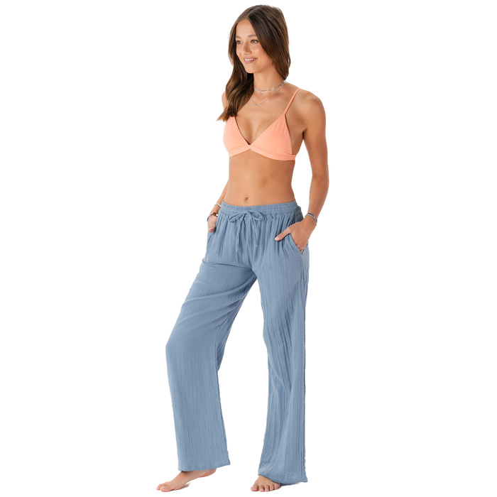 Elemental Blue Cotton Cabana Pants, worn angled