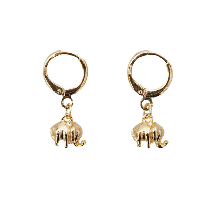 Elephant Earrings, flat lay gold pair