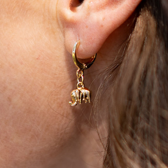 Elephant Earrings, on ear