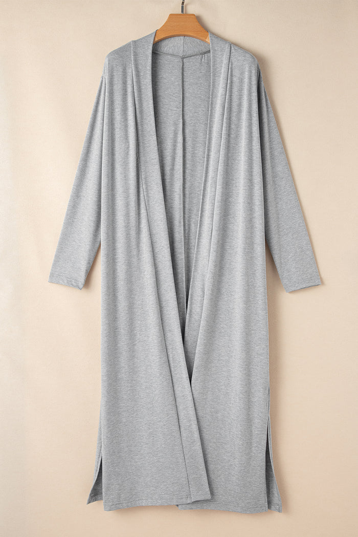 Ensemble de salon avec cardigan long fendu et pantalon slim gris clair-A WOMAN WE LOVE