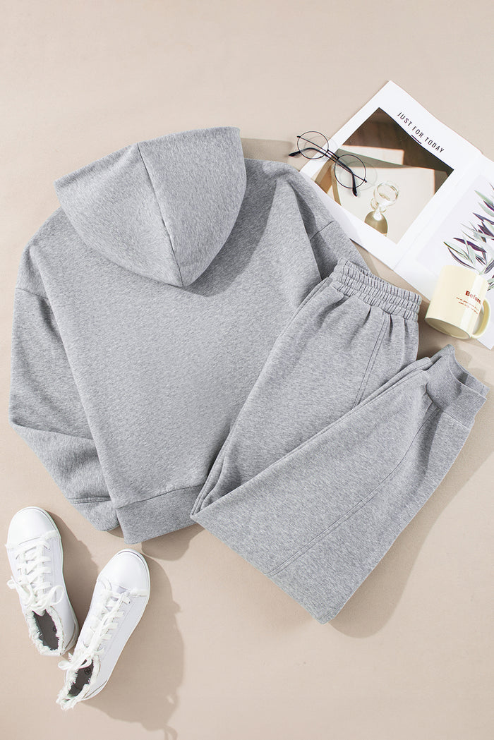 Ensemble de vêtements de sport gris uni à capuche et jogging à coutures apparentes-A WOMAN WE LOVE
