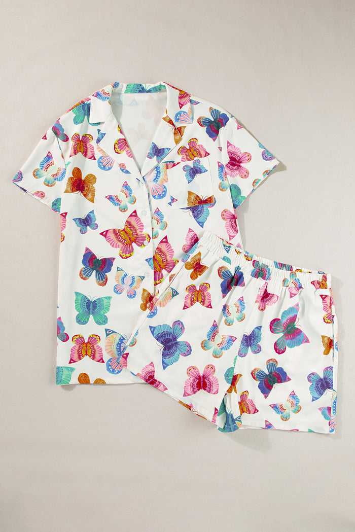 Ensemble pyjama chemise à manches courtes à motif papillon multicolore-A WOMAN WE LOVE