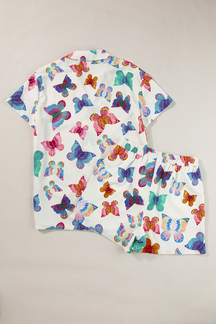 Ensemble pyjama chemise à manches courtes à motif papillon multicolore-A WOMAN WE LOVE