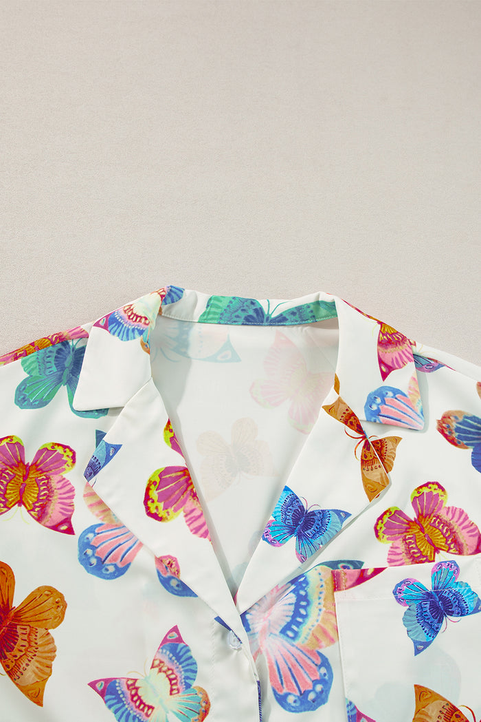 Ensemble pyjama chemise à manches courtes à motif papillon multicolore-A WOMAN WE LOVE
