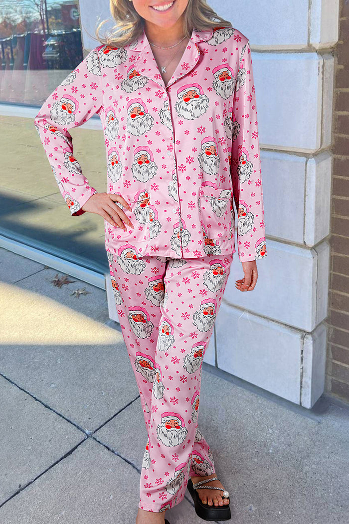 Ensemble pyjama de Noël avec chemise à manches longues et flocon de neige du Père Noël rose-A WOMAN WE LOVE