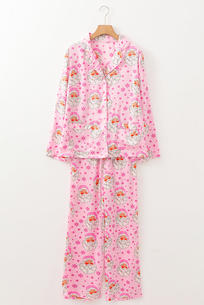 Ensemble pyjama de Noël avec chemise à manches longues et flocon de neige du Père Noël rose-A WOMAN WE LOVE