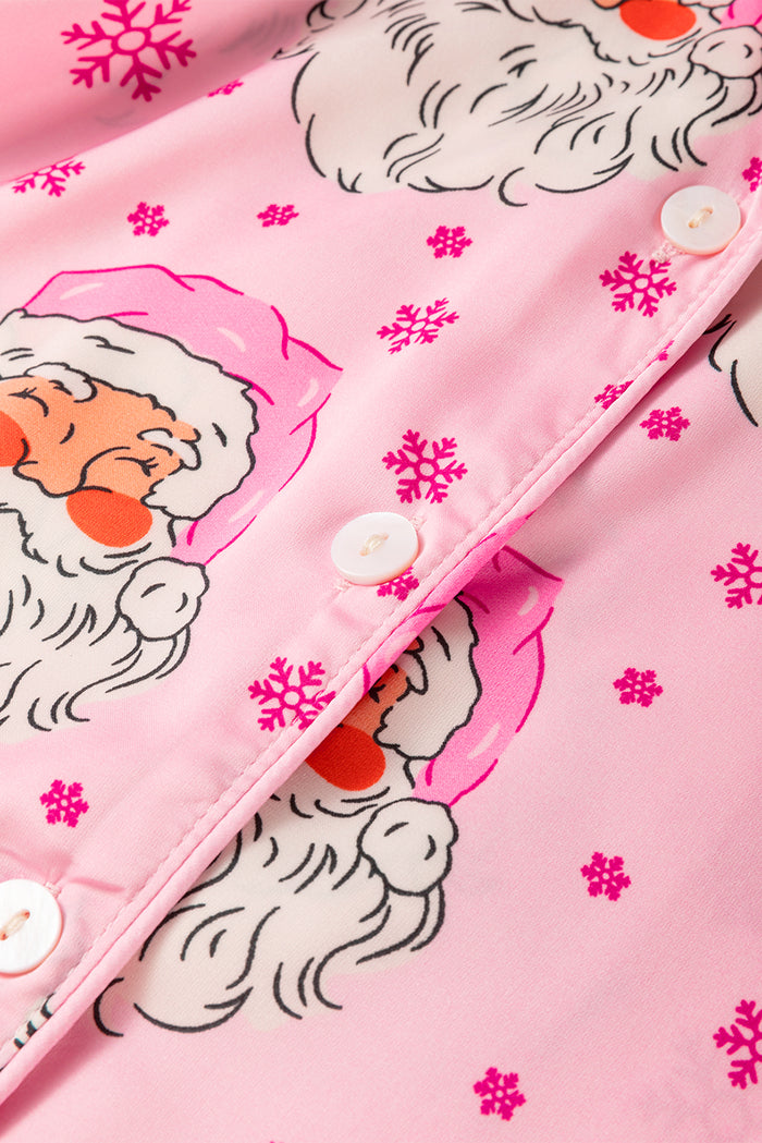 Ensemble pyjama de Noël avec chemise à manches longues et flocon de neige du Père Noël rose-A WOMAN WE LOVE