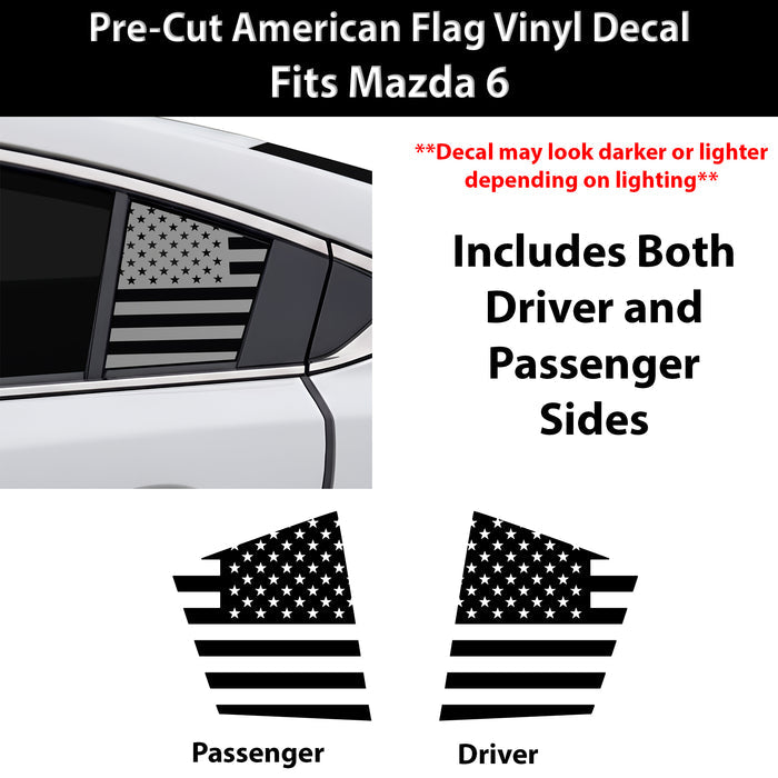 Fits Mazda Mazda6 2014-2017 Quarter Window American Flag Vinyl Decal Stickers - Matte Black