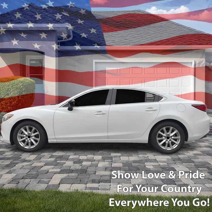 Fits Mazda Mazda6 2014-2017 Quarter Window American Flag Vinyl Decal Stickers - Matte Black