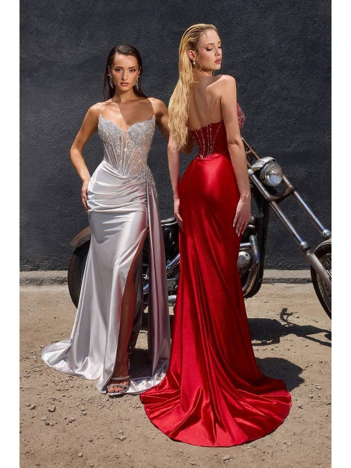{Wholesale Fitted Strapless Lace & Satin Gown} - {} at {Linda Mariposa}