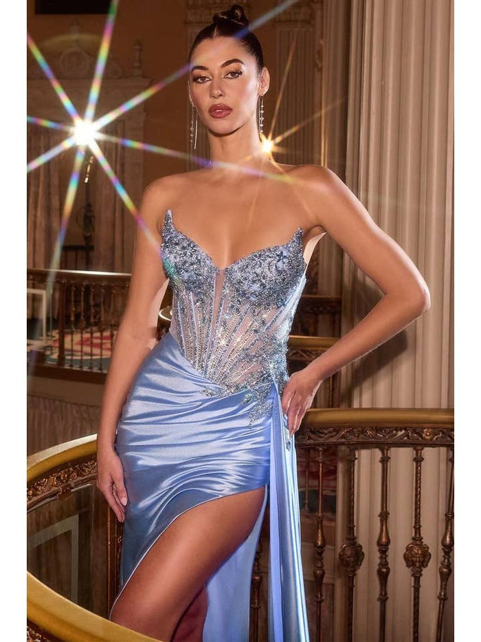 {Wholesale Fitted Strapless Lace & Satin Gown} - {} at {Linda Mariposa}