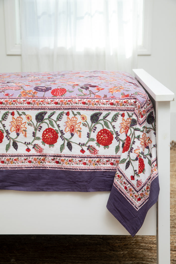 Block print floral tapestry in lavender