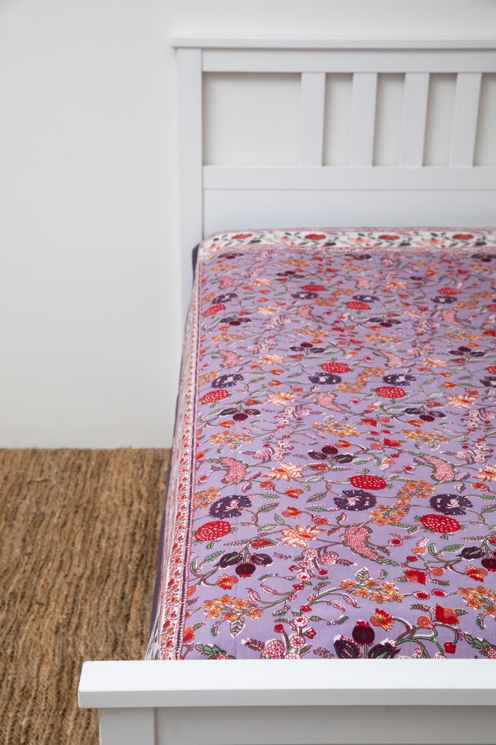 Block print floral tapestry in lavender