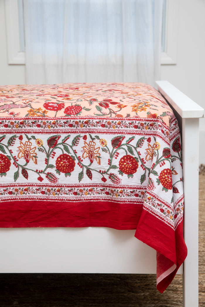 Block print floral tapestry in peach