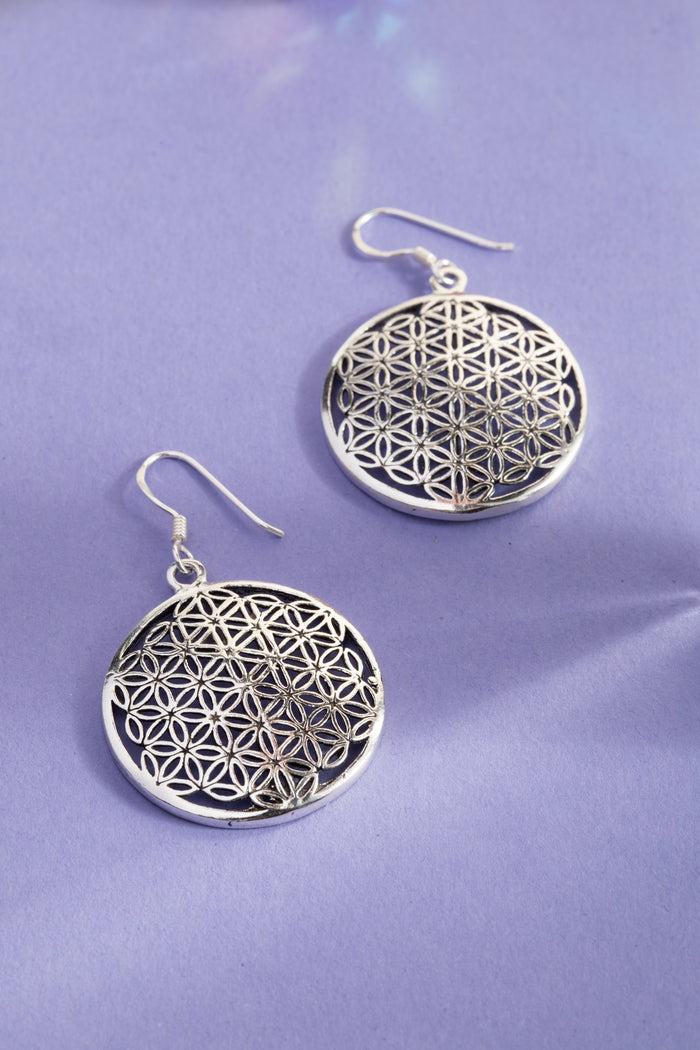 sterling silver flower of life sacred geometry earrings