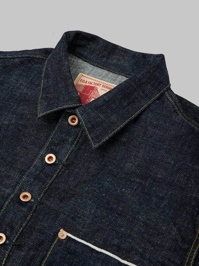 Fob factory denim pullover pocket shirt collar