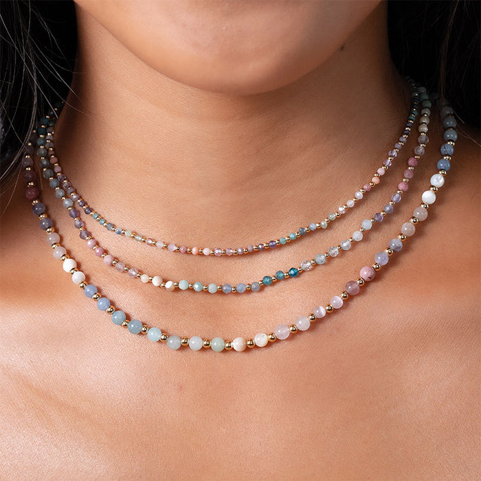 Free Spirit 3mm Healing Necklace, triple layered on neck