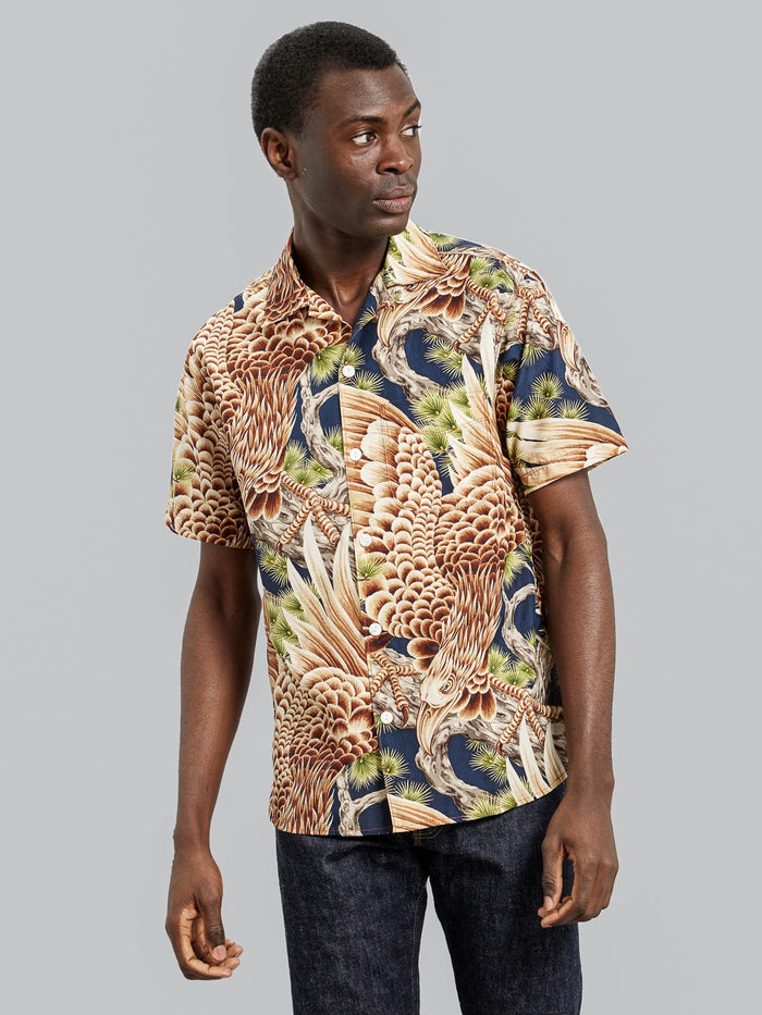 Freenote Cloth Hawaiian Navy Hawk Shirt look