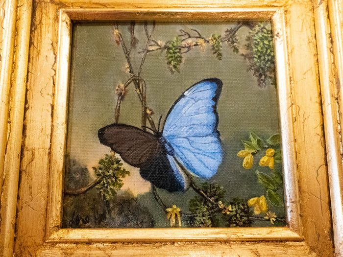 Gilded Framed Oil Painting Butterfly Blue Morpho MJ Heade Painting