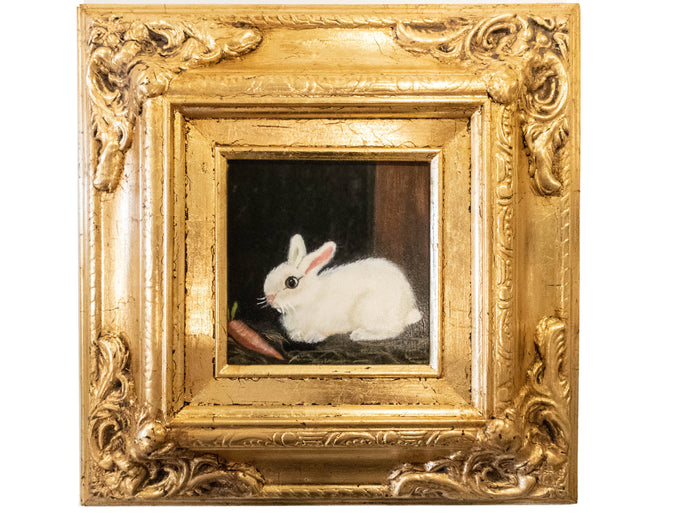 Gilded Framed Small Oil Painting Rabbit And Carrot Antique Style Hand Painted Paintings And Art