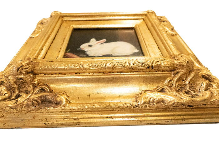 Gilded Framed Small Oil Painting Rabbit And Carrot Antique Style Hand Painted Paintings And Art