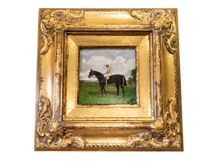 Gilt Framed Oil Painting Horse And Jockey Antique Style Hand Painted Painting