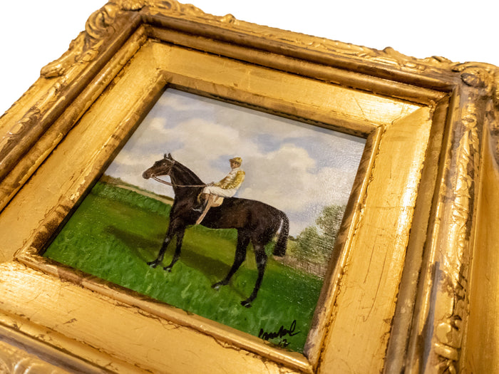 Gilt Framed Oil Painting Horse And Jockey Antique Style Hand Painted Painting