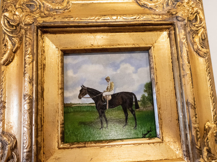 Gilt Framed Oil Painting Horse And Jockey Antique Style Hand Painted Painting