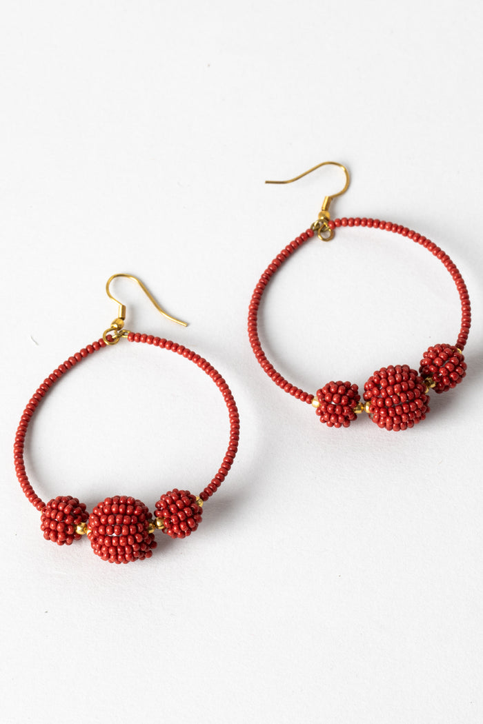brick red beaded hoop earrings boho jewelry