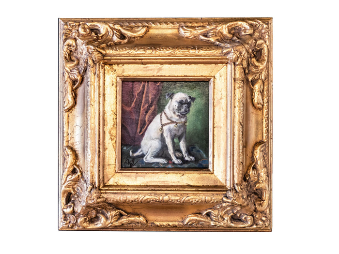 Gold Framed Oil Painting Pug Dog Antique Style Hand Painted Paintings And Art