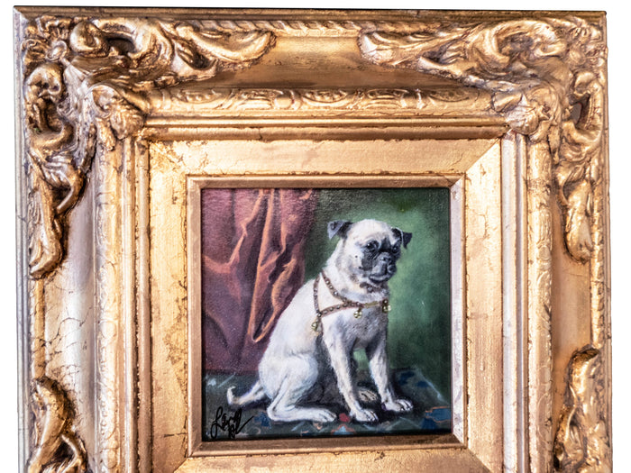 Gold Framed Oil Painting Pug Dog Antique Style Hand Painted Paintings And Art