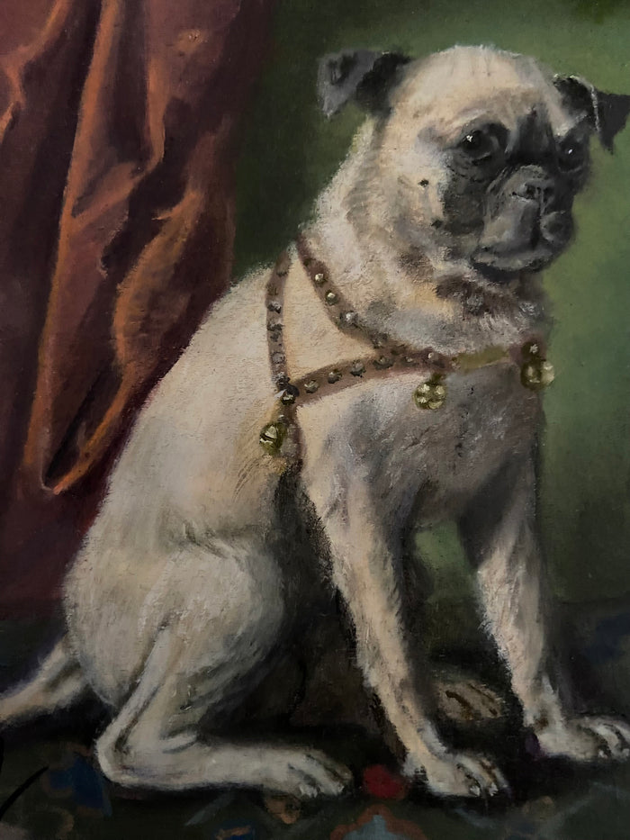 Gold Framed Oil Painting Pug Dog Antique Style Hand Painted Paintings And Art