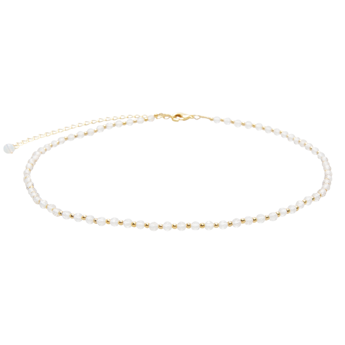 Gold Moon Dancer 3mm Healing Necklace, flat lay