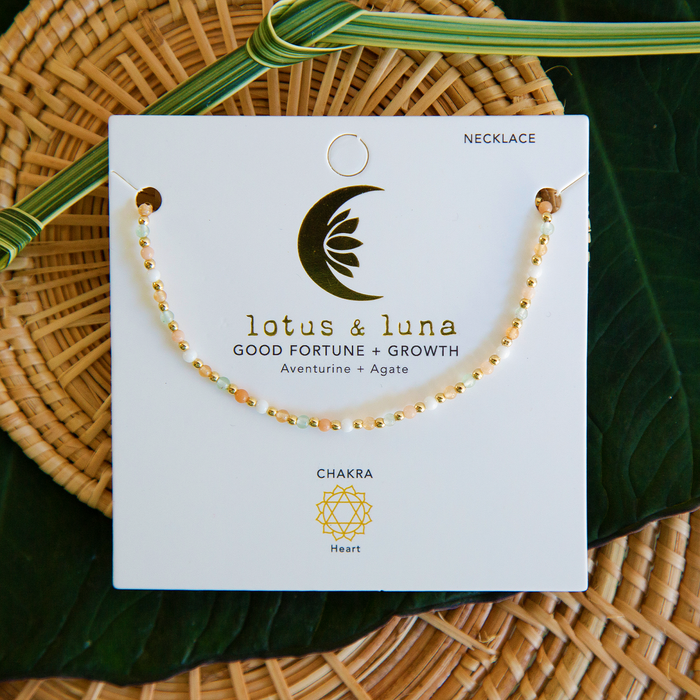 Good Fortune + Growth 2mm Healing Necklace, on display card