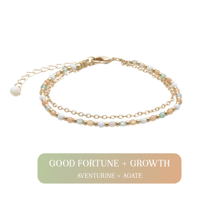 Good Fortune + Growth 2mm Layered Healing Bracelet, flat lay