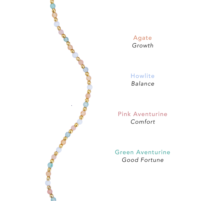 Good Fortune + Growth 2mm Layered Healing Bracelet, beaded detail