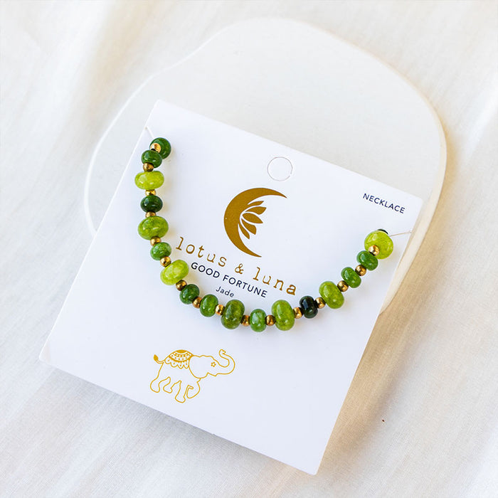 Good Fortune Statement Healing Necklace, on brand card