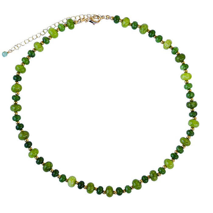 Good Fortune Statement Healing Necklace, flat lay full length